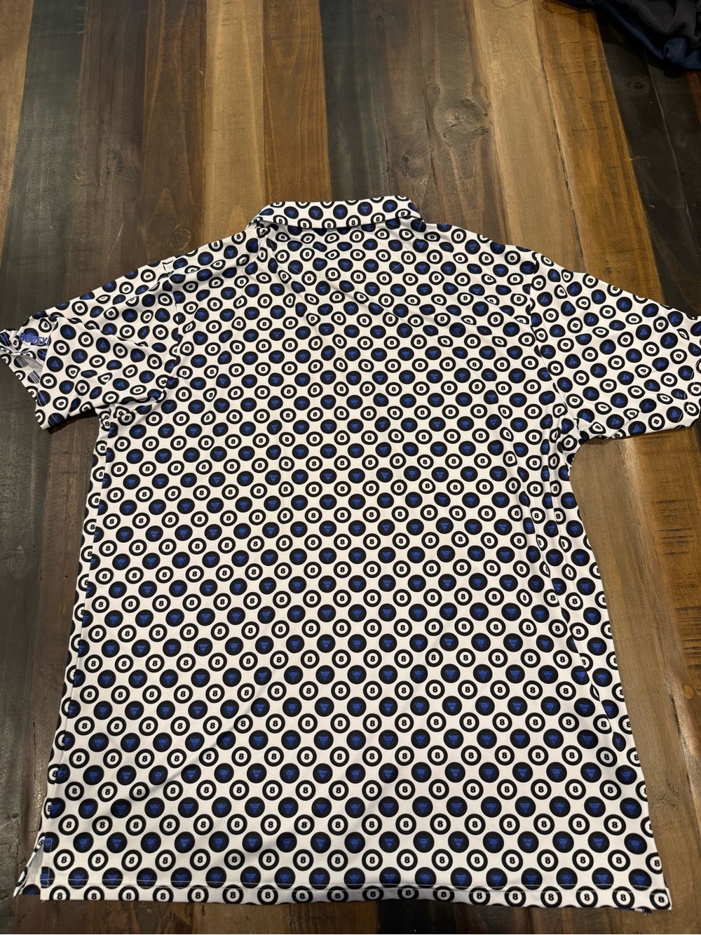 White Polo with Funny Magic 8 Ball Print - Modern Performance Polo - Picture 5 of 5